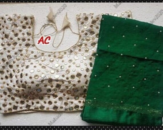 plain saree with mirror blouse