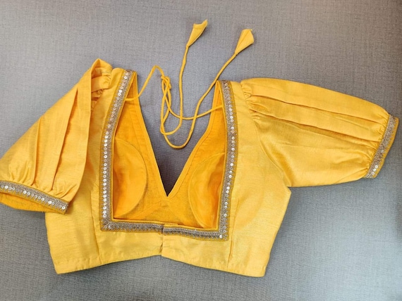 Puff Sleeves Sabyasachi V Neck Readymade Sari Blouse Designer