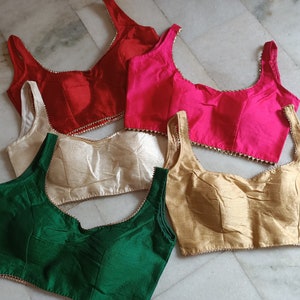 Groothandel kastanjebruin roze gebroken wit groen goud 5 kant-en-klare blouse bruid effen Saree blouse vrouwen dragen Sari Choli Indiase bruiloft stof tuniek top