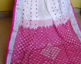 Pure Linen Saree Linen Cutwork Saree Mirror Work Pure Handloom Saree Festive Wedding Women Clothing Indian Gifts Designer saree with blouse