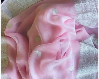 khadi Chiffon Durga Puja Zari Work Pure Chiffon Banarasi Silk Handwoven Saree Designer Weaving Fabric Sari Women With Running Blouse Pece