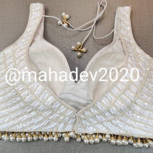 Blanc Readymade Heavy Beaded Blouse Designer Saree blouse Cocktail Party Mariage Indien Nupti Sari Choli Crop Top Jupes Demoiselle dhonneur Blouse image 2