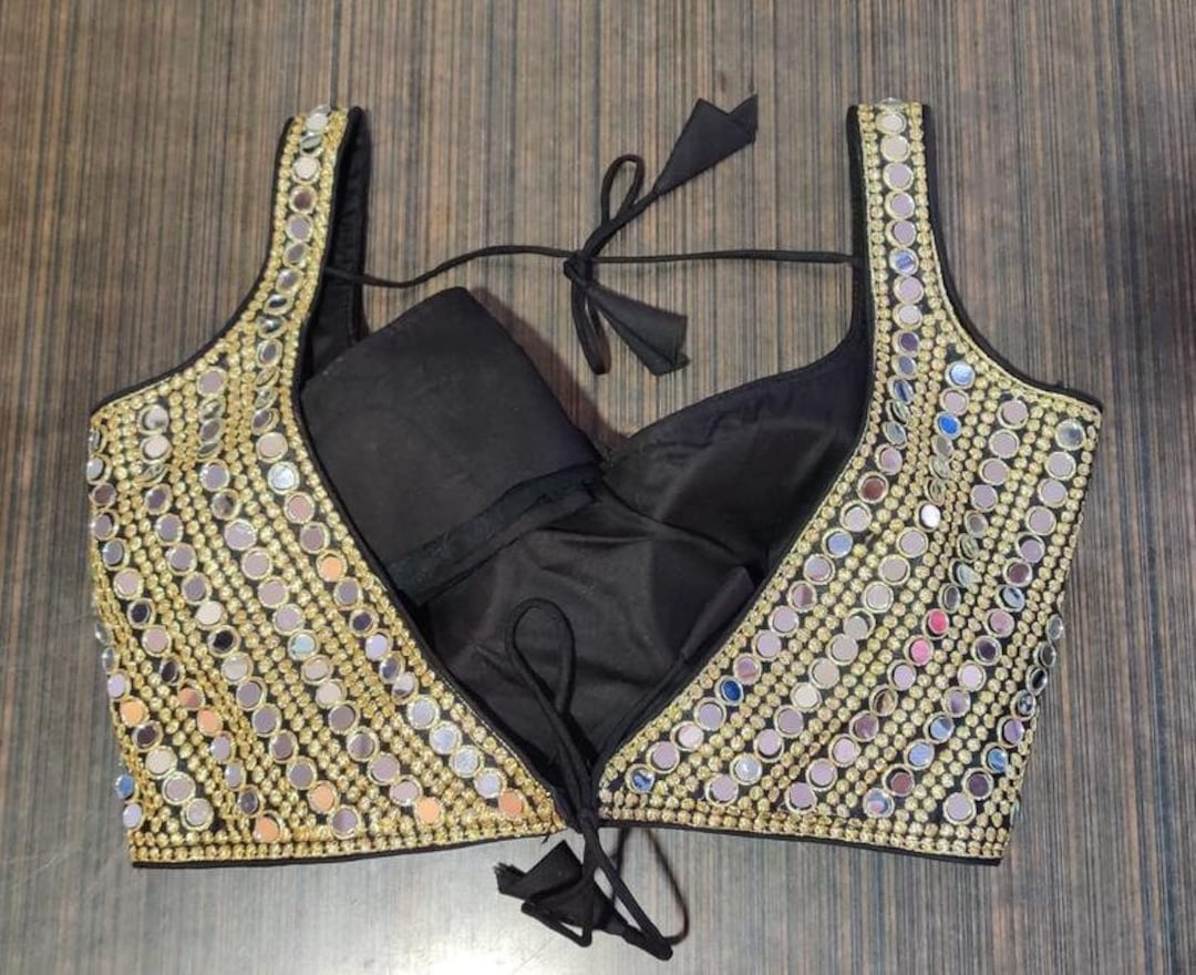 Blouse Indienne Prête-à-porter En Soie Chanderi Noire - Sans étiquettes
