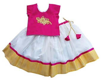 Rajasthani Lehenga, Pavadai For New Born Baby Kids Lehenga Indian traditional silk Net lehanga choli South Pavadai Set Festive Ethnic Wear