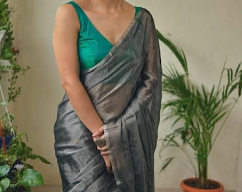 Tissue Saree Pure Linen Saree Indian Women's  Handloom Saree for Festive Wedding Sari Women Clothing Indian Sari Gifts Made in india Fabric