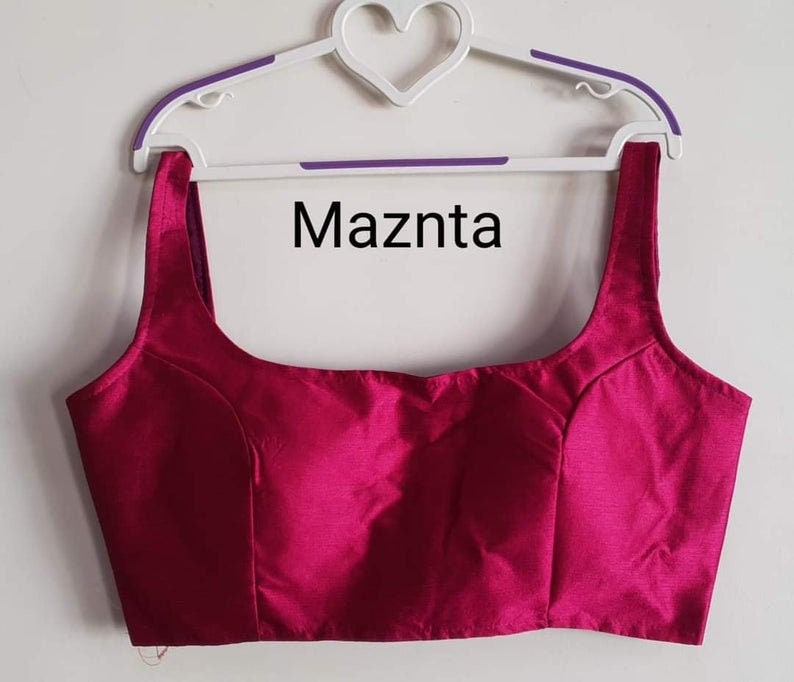 Maznta Wine Readymade Bride Designer Solid Plain Saree Blouse for