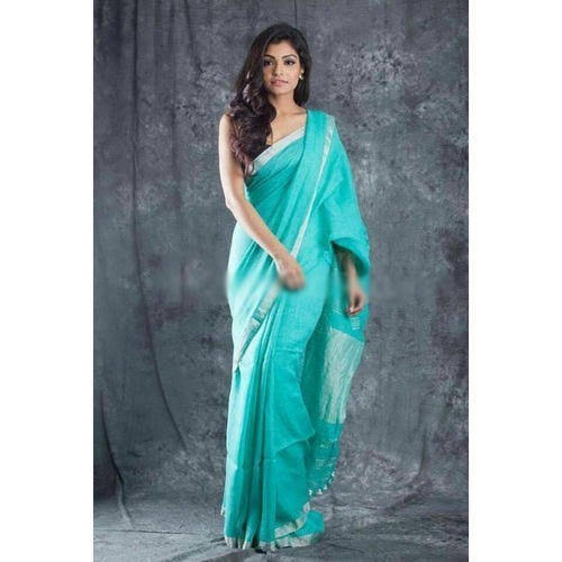 100 Pure Linen Saree Linen By Linen Sari Pure Handloom Saree Etsy