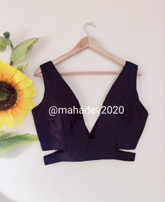 Black Saree Blouse Readymade Sweetheart Neck Designer Solid Plain
