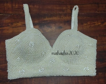 New Arrival White Readymade Heavy Beaded Blouse Designer Saree blouse Cocktail Party Wedding Bridal Sari Choli Crop Top Bridesmaid Blouse