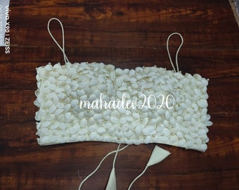 White sea shell Heavy Beaded Blouse Designer Saree blouse Cocktail Party Wedding Indian Bridal Sari Choli Crop Top Skirts Bridesmaid Blouse