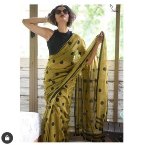 Baumwolle Mulmul Saree Mulmul Leinen Baumwolle Saree Gedruckt Sari Reiner Handloom Sari für Festliche Hochzeit Frauen Kleidung Indischen Geschenk Madeindia Fabri
