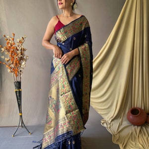 Women Party Wear Jari Waving Pathani Soft Silk Saree With Unstitched Blouse