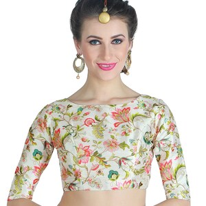 Floral Print Boat Neck Saree Blouse Readymade Bride Designer - Etsy