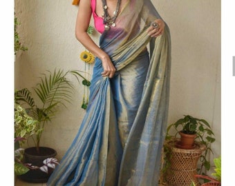 100% Pure Linen Saree Linen By Linen Sari Pure Handloom Saree for Festive Wedding Sari Women Clothing Indian Sari Gifts Made in india Fabric