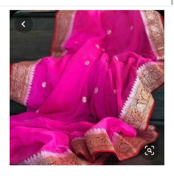 Khadi Chiffon Durga Puja Zari Work Pure Georgette Banarasi Silk Handwoven Saree Designer Weaving Fabric Sari Women With Running Blouse Pece