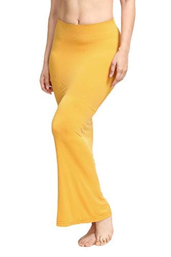 Yellow Women' Saree Shapewear With Side Slit Mermaid Petticoat Stitched  Lehenga Women Strechable Sari Skirt for Bridesmaid Solid Plain Skirt 