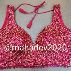 Pink Readymade Heavy Beaded Blouse Designer Saree blouse Cocktail Party Wedding Indian Bridal Sari Choli Crop Top Skirts Bridesmaid Blouse
