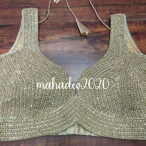 Golden Readymade Heavy Beaded Blouse Designer Saree blouse Cocktail Party Wedding Indian Bridal Sari Choli Crop Top Skirts Bridesmaid Blouse