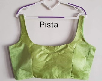 Pista verde readymade novia diseñador solid plain saree blusa para las mujeres usar poli seda Sari Choli boda india usar tela camiseta túnica artesanal