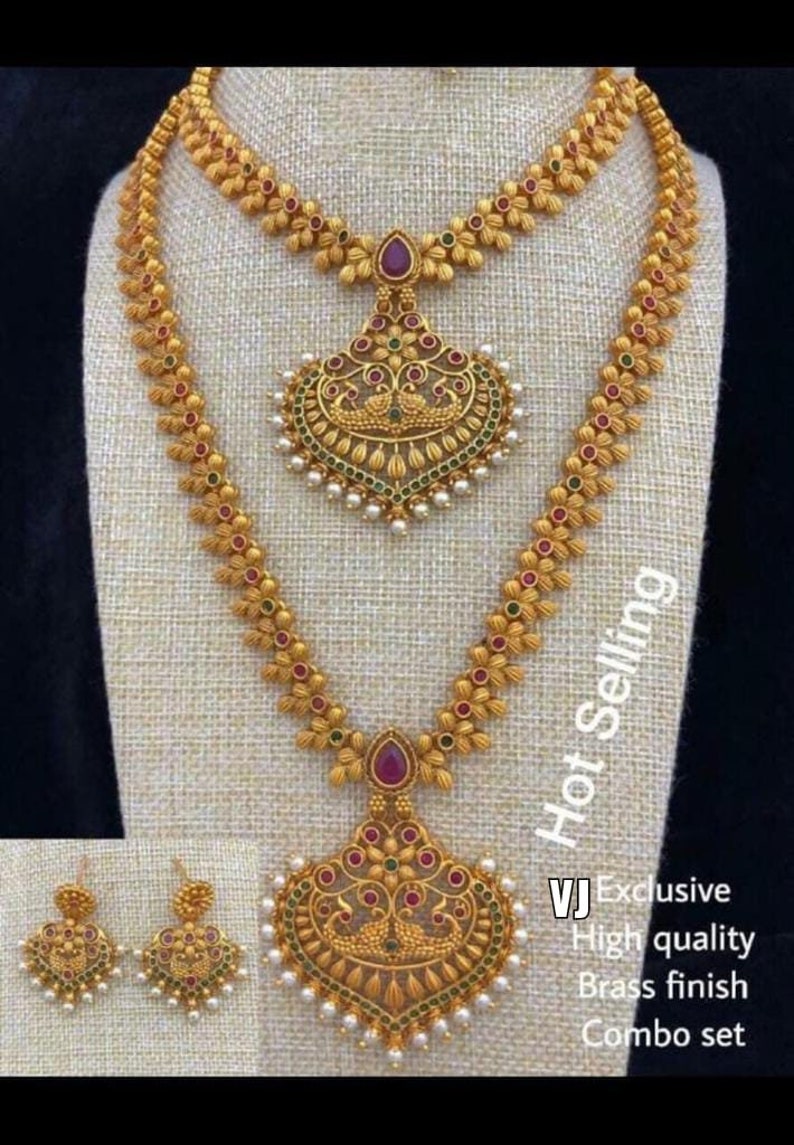 Combo of 2 Traditional Matte Gold Bridal Jewellery South Etsy