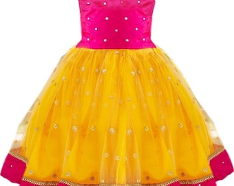 Rajasthani Lehenga, Pavadai For New Born Baby Kids Lehenga Indian traditional silk Net lehanga choli South Pavadai Set Festive Ethnic Wear