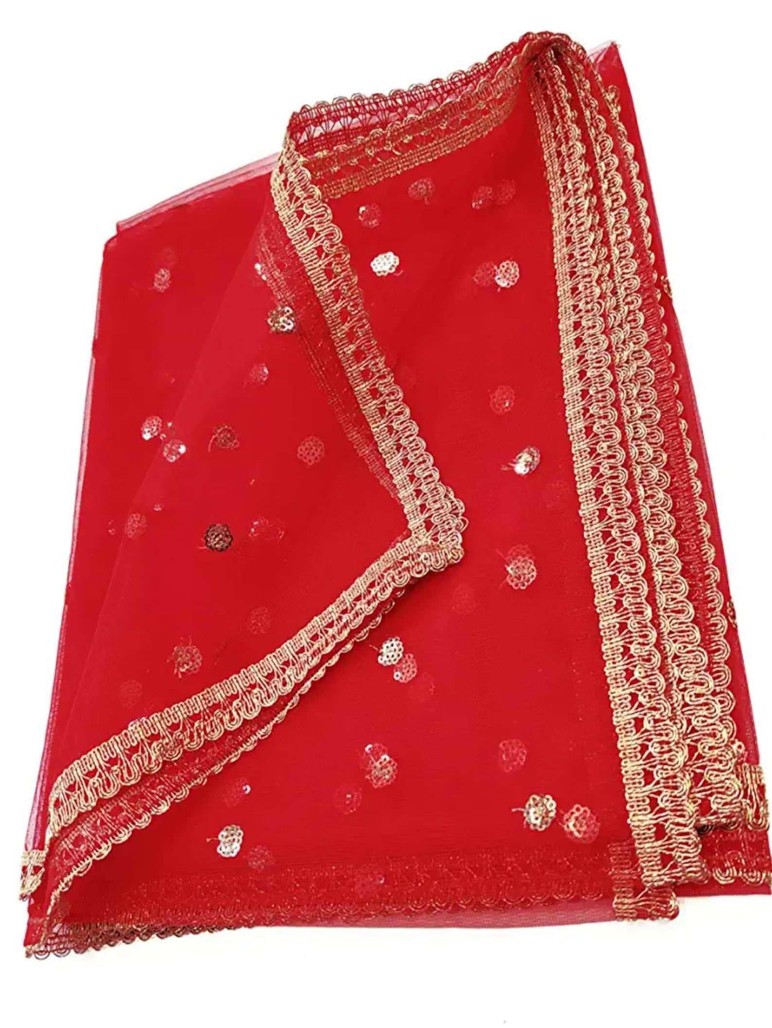 Women Net Embroidered Red Dupatta 42