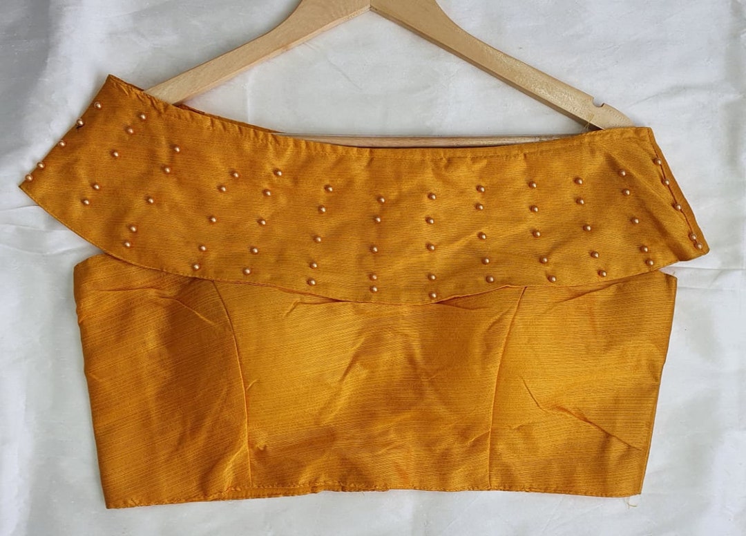 Saree Giallo Giappone Raso Di Seta Con Camicetta Da Cucire &ndash; Abito Da Sposa Indiano