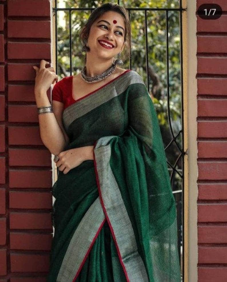 100 Pure Linen Saree Linen by Linen Sari Pure Handloom Saree for