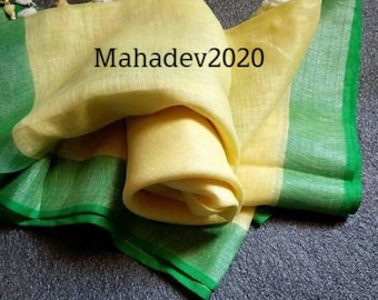 100% Pure Linen Saree with blouse Linen By Linen Organic Sari Pure Handloom Saree for Festive Wedding Women Clothing Indian Gifts Bridesmaid