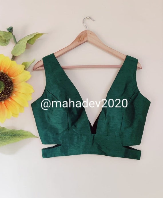 Buy Green Saree Blouse Readymade Sweetheart Neck Designer Solid