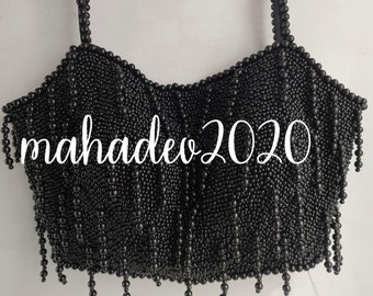 Black Party wear Top Heavy Beaded Blouse Designer Saree blouse Cocktail Wedding Indian Bridal Sari Choli Crop Top Skirts Bridesmaid Blouse