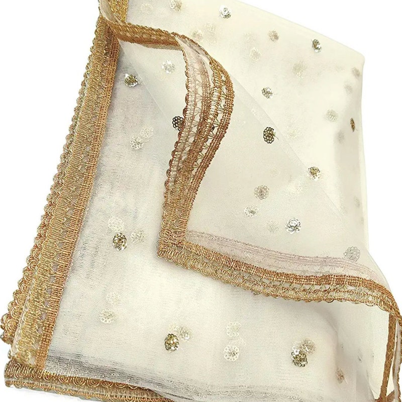 White Embellished Net Dupatta