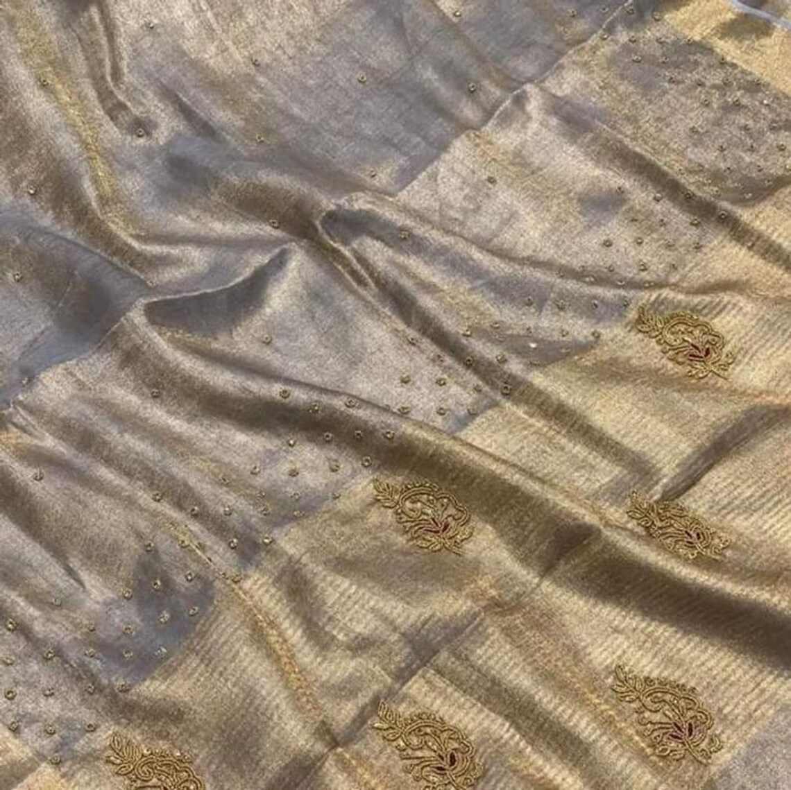 Precious Pure Tissue Linen Handdyed Saree Cream main image 0