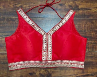Sabyasachi deep V cut blouse red Designer Beautiful Saree Blouse Indian Readymade Sari Blouse, Bollywood Sari Blouse, Blouse Choli Bridal