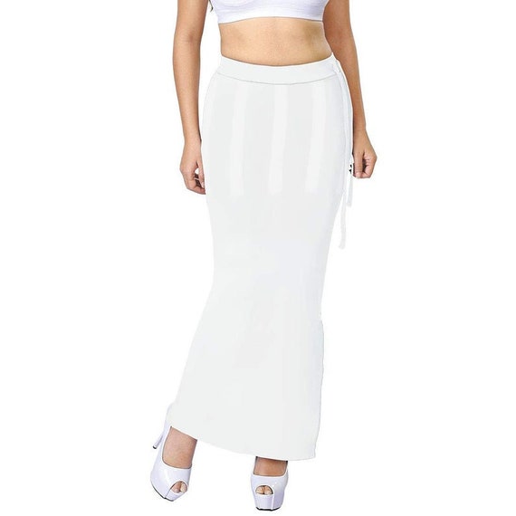 White Women's Saree Shapewear Blended Mermaid Petticoat Stitched Lehenga  Women Strechable Sari Skirt for Bridesmaid Solid Plain Skirt 