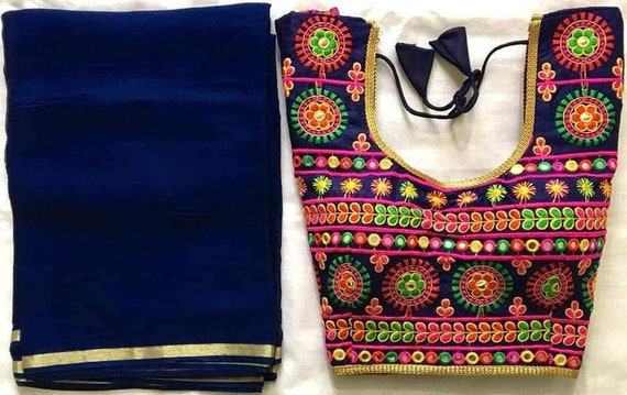 Rajasthani Blue Georgette Saree With Readymade Blouse Designer | Etsy