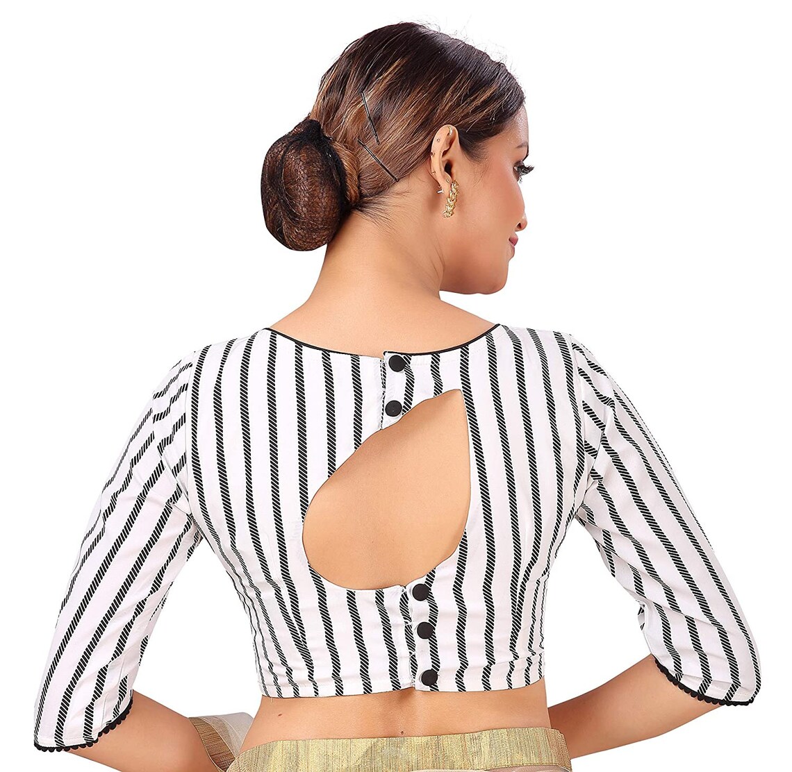 White Boat Neck Blouse Readymade Designer Stripes Printed | Etsy