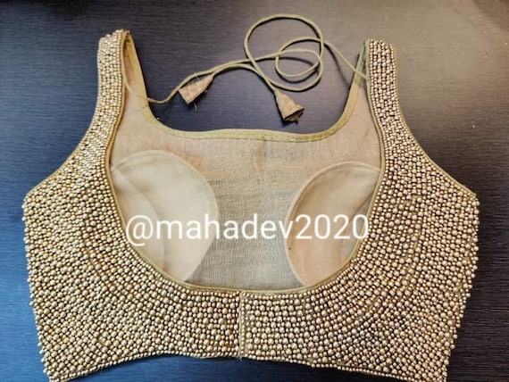 Golden Readymade Heavy Beaded Blouse Designer Saree blouse Cocktail Party Wedding Indian Bridal Sari Choli Crop Top Skirts Bridesmaid Blouse