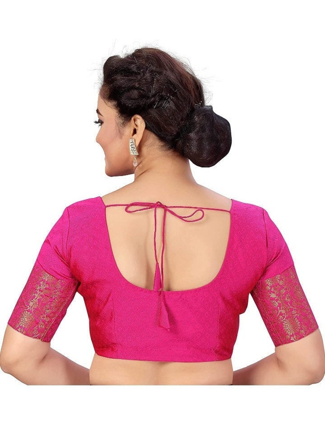 Bridal Brocade Pink Saree Blouse With Kanjivaram Border Round | Etsy