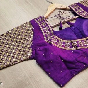 Purple Designer Readymade Blouse Bride Saree Blouse Floral Embroidered ...