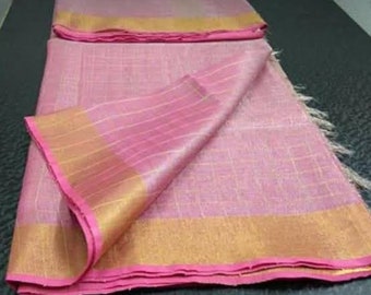 100% Pure Tissue Linen Saree Linen By Linen Sari Pure Handloom Saree for Festive Wedding Women Clothing Indian Gifts Made in india Fabric
