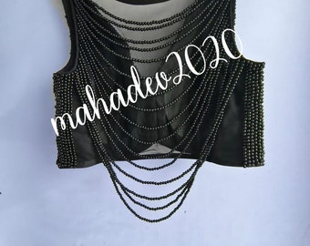 Black Party wear Top Heavy Beaded Blouse Designer Saree blouse Cocktail Wedding Indian Bridal Sari Choli Crop Top Skirts Bridesmaid Blouse