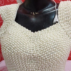 White Readymade Heavy Pearl Beaded Blouse Designer Saree blouse Cocktail Party Wedding Indian Bridal Sari Choli Crop Top Skirt Bridesmaid
