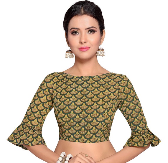 Women's Jaipuri Printed Blouse Green Cotton Blouse Stitch | Etsy
