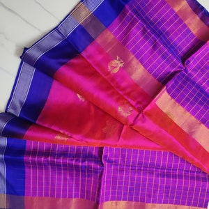Reine Uppada Pattu Seide Saree Big Checks Saree Reine Handloom Pattu Saree für festliche Hochzeit Frauen Kleidung Indische Geschenke Made in Indien Stoff