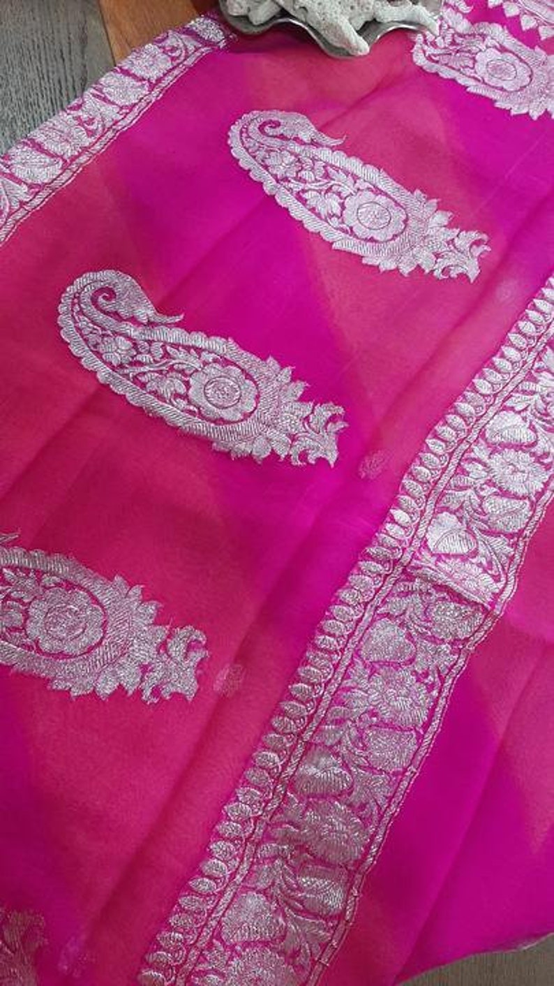 Double Shade Durga Puja Zari Work Pure Chiffon Banarasi Silk Handwoven Saree Designer Weaving Fabric Sari Women With Running Blouse Pece