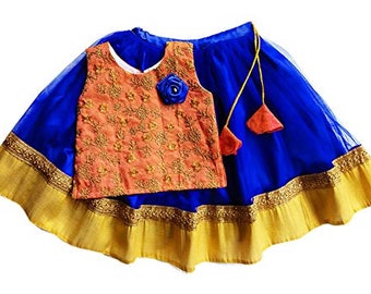 Rajasthani Lehenga, Pavadai For New Born Baby Kids Lehenga Indian traditional silk Net lehanga choli South Pavadai Set Festive Ethnic Wear