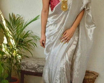 Gewebe Saree Reiner Leinen Saree Indischer Frauen Handwebstuhl Saree für Festliche Hochzeit Sari Frauen Kleidung Indischer Sari Geschenke Made in india Stoff