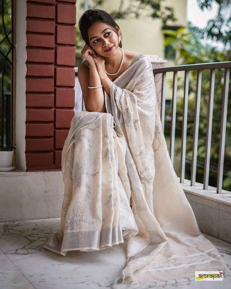 Cotton linen shop saree price