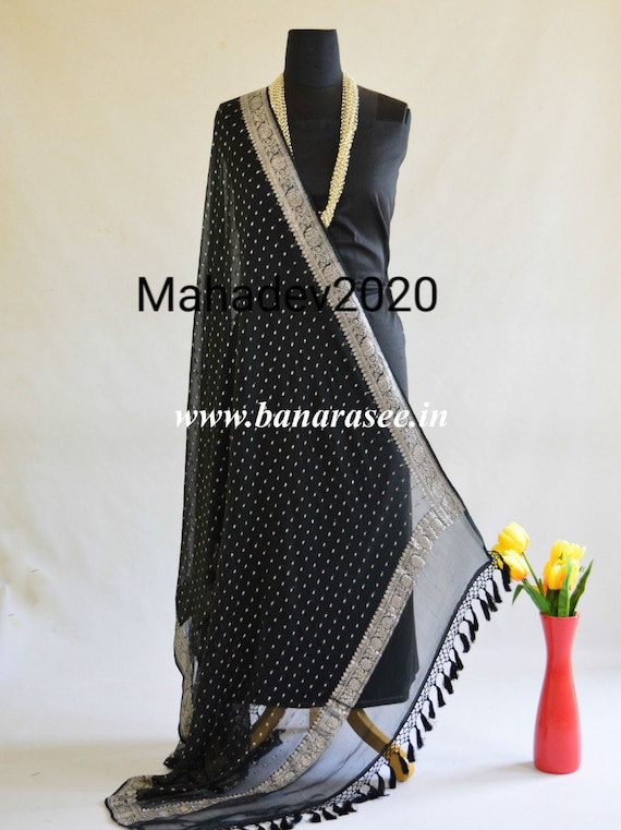 Banarasi Silk Blend Dupatta – Polka Dot With Gold Zari Work, 2.5 Meters – Shawl/Scarf For Weddings, Festivals & Ethnic Wear
